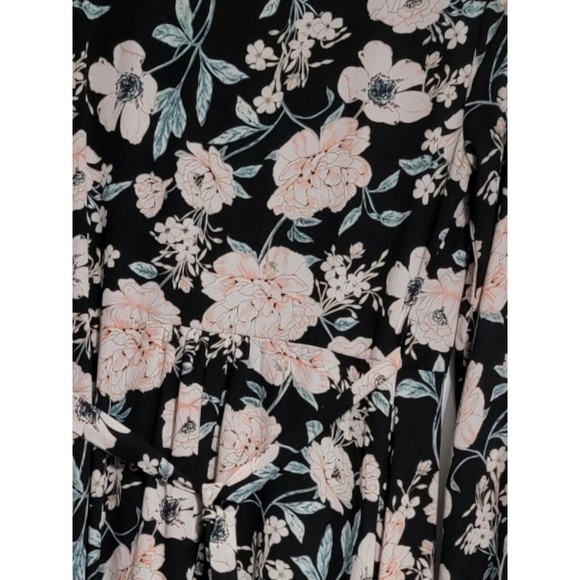 Gianni Bini Womens Floral Print Wrap Maxi Dress Sz S Black Peach Long Sleeve 59" - Picture 9 of 9